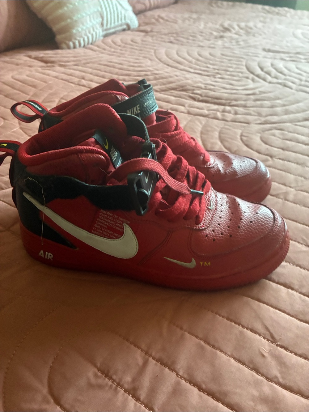 Nike Kids Red High-Top Sneakers with White Swoosh